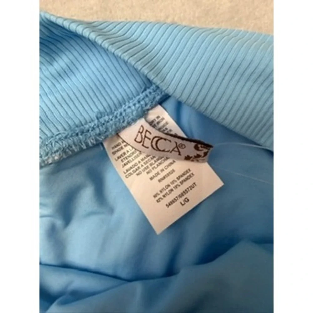 NWOT BECCA Swim Bottoms Womens Blue Ribbed V-Front High Leg Large $42
